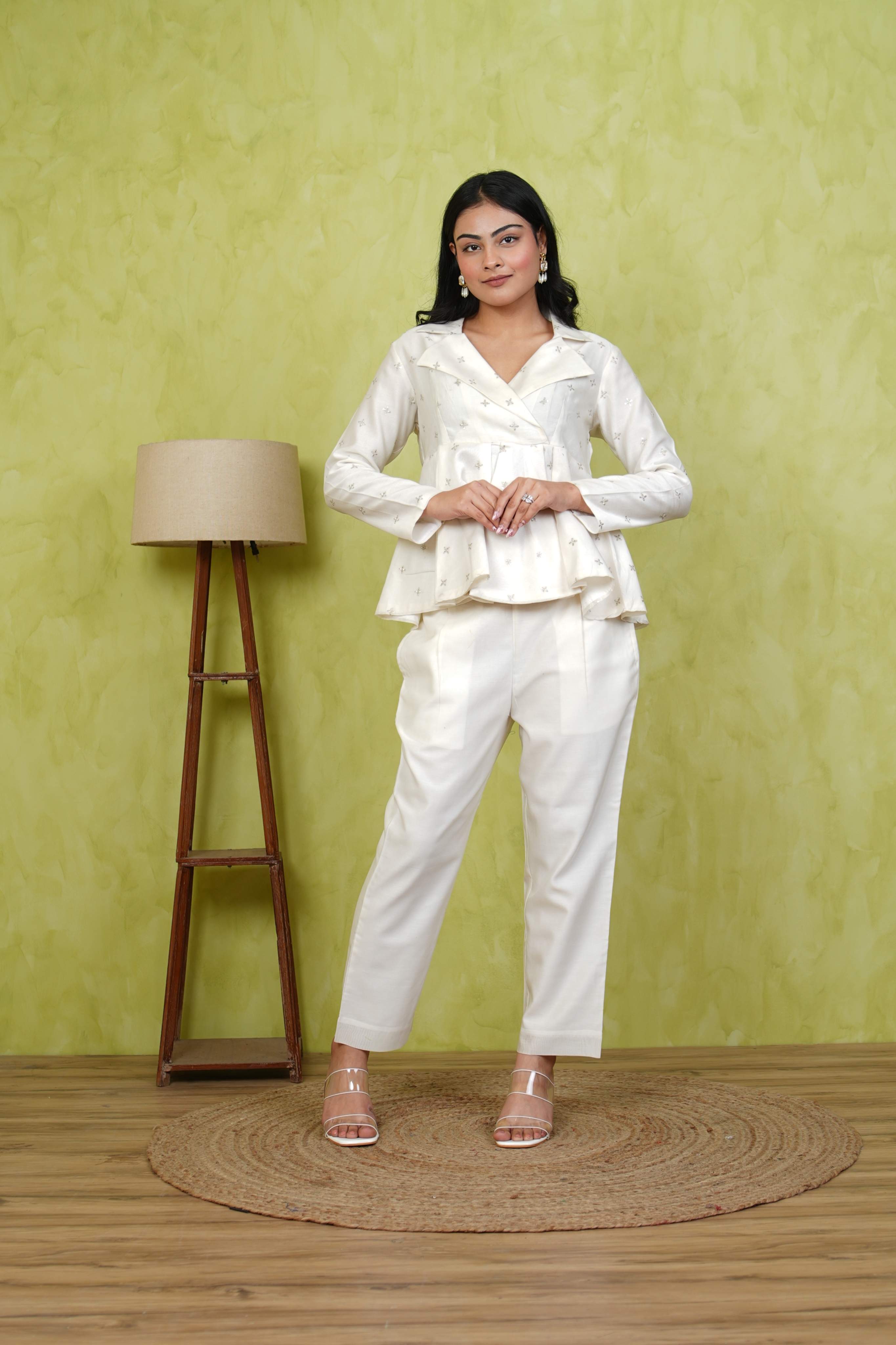 Pehraan Peplum Style Co-ord Set for Women For Festive Wear - Off White