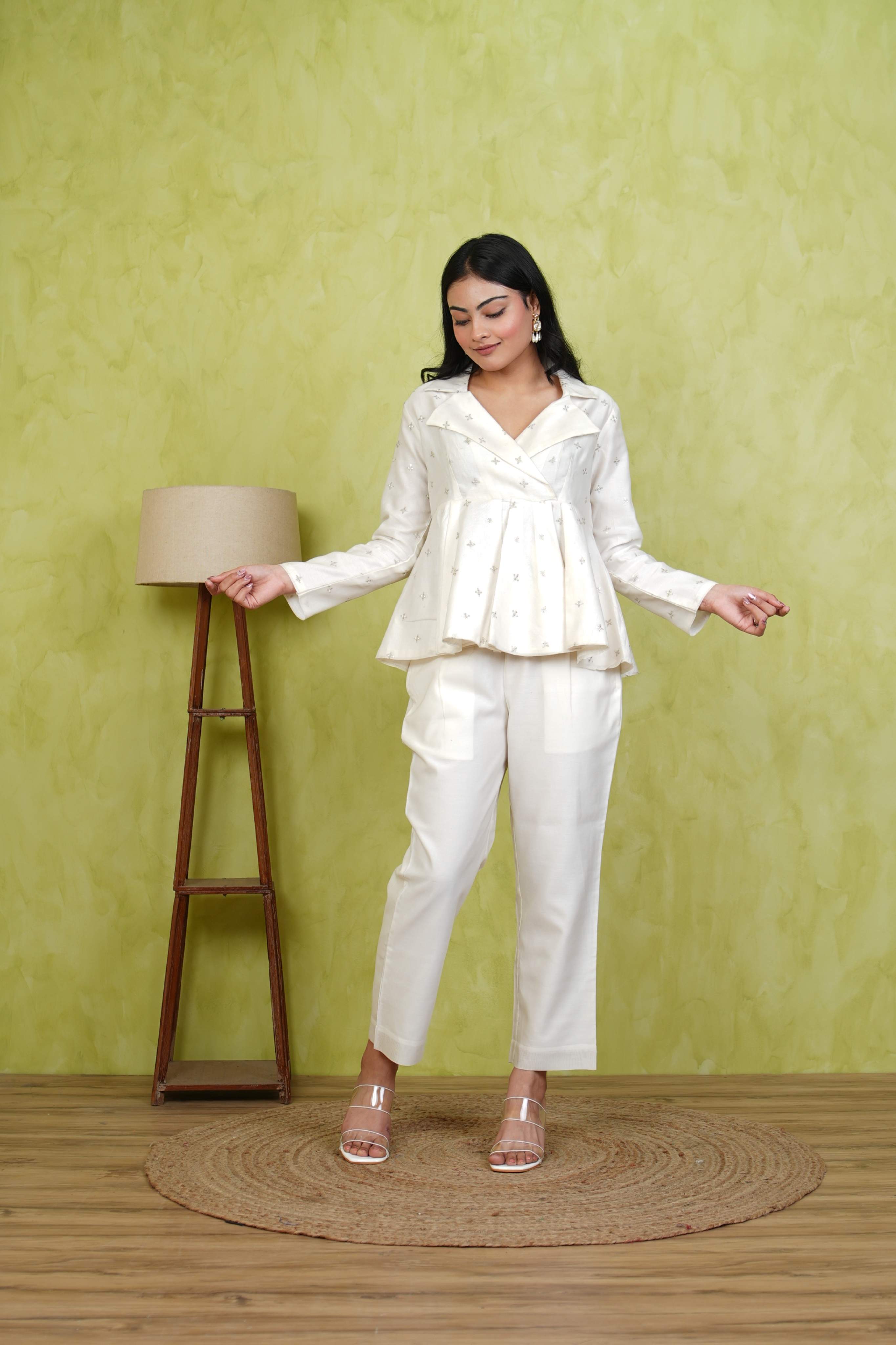 Pehraan Peplum Style Co-ord Set for Women For Festive Wear - Off White