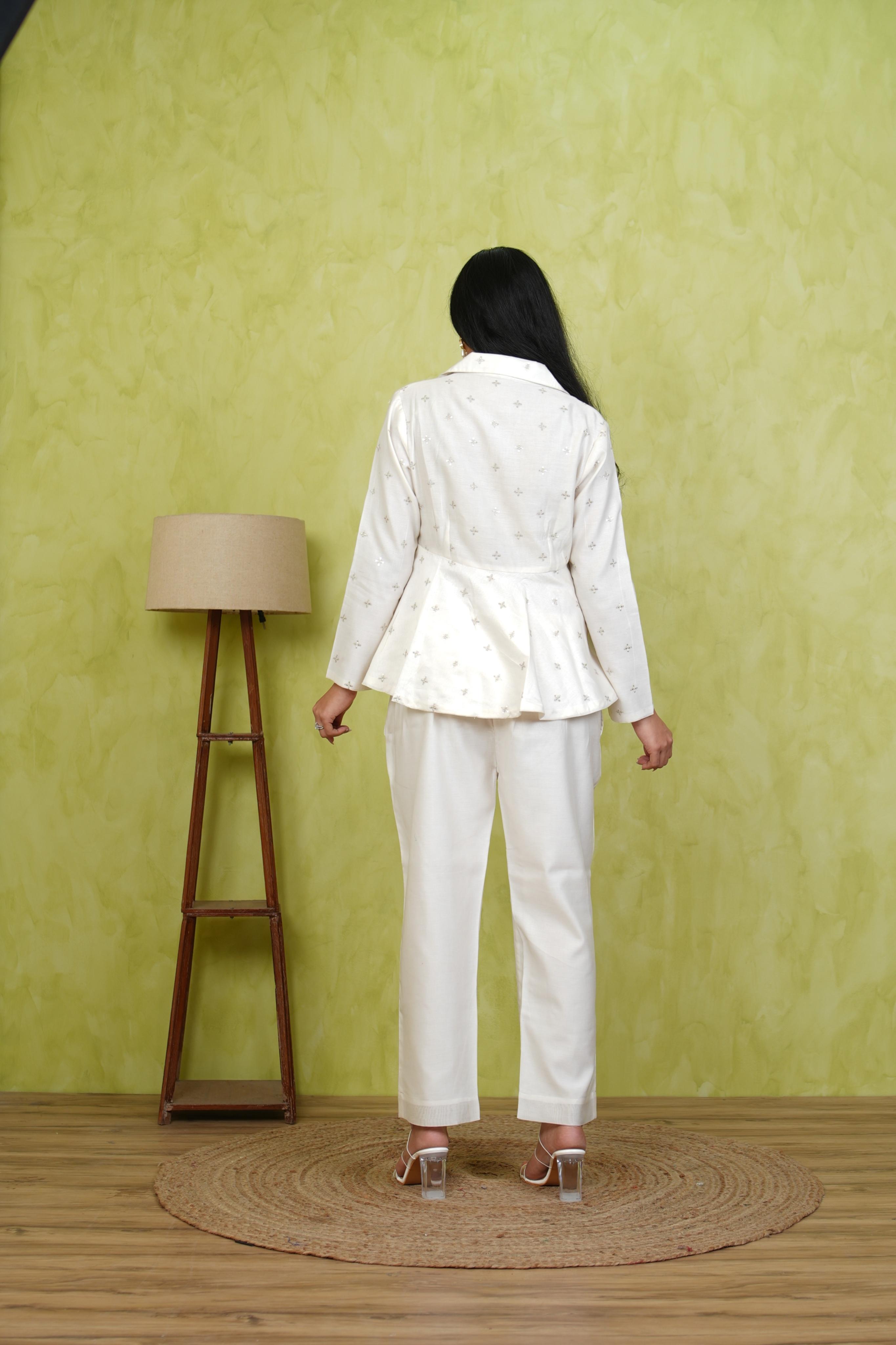 Pehraan Peplum Style Co-ord Set for Women For Festive Wear - Off White