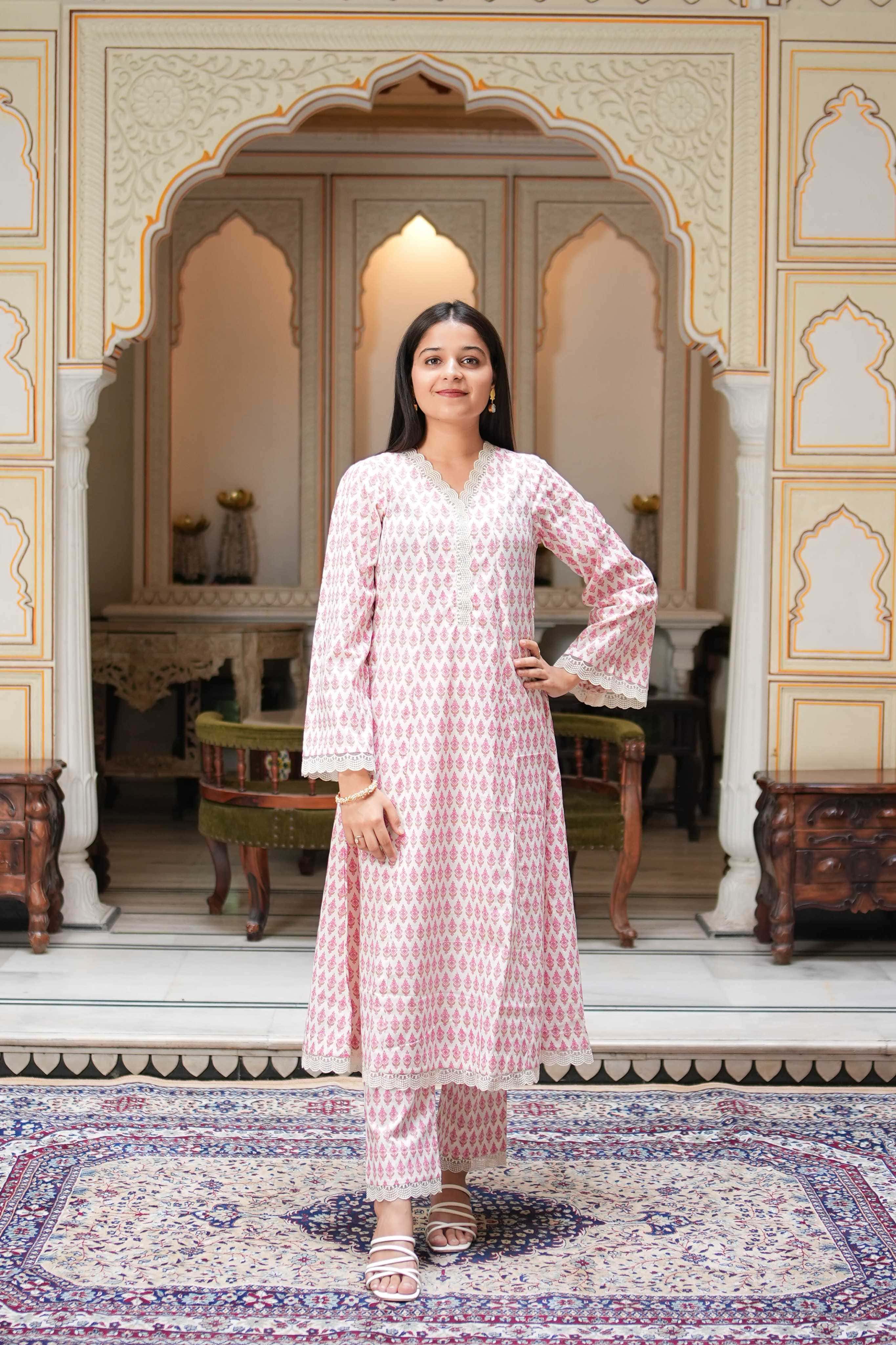 Pehraan Straight Fit Cotton 3 Piece Kurta Set for Women For Office & Casual Wear - Pink