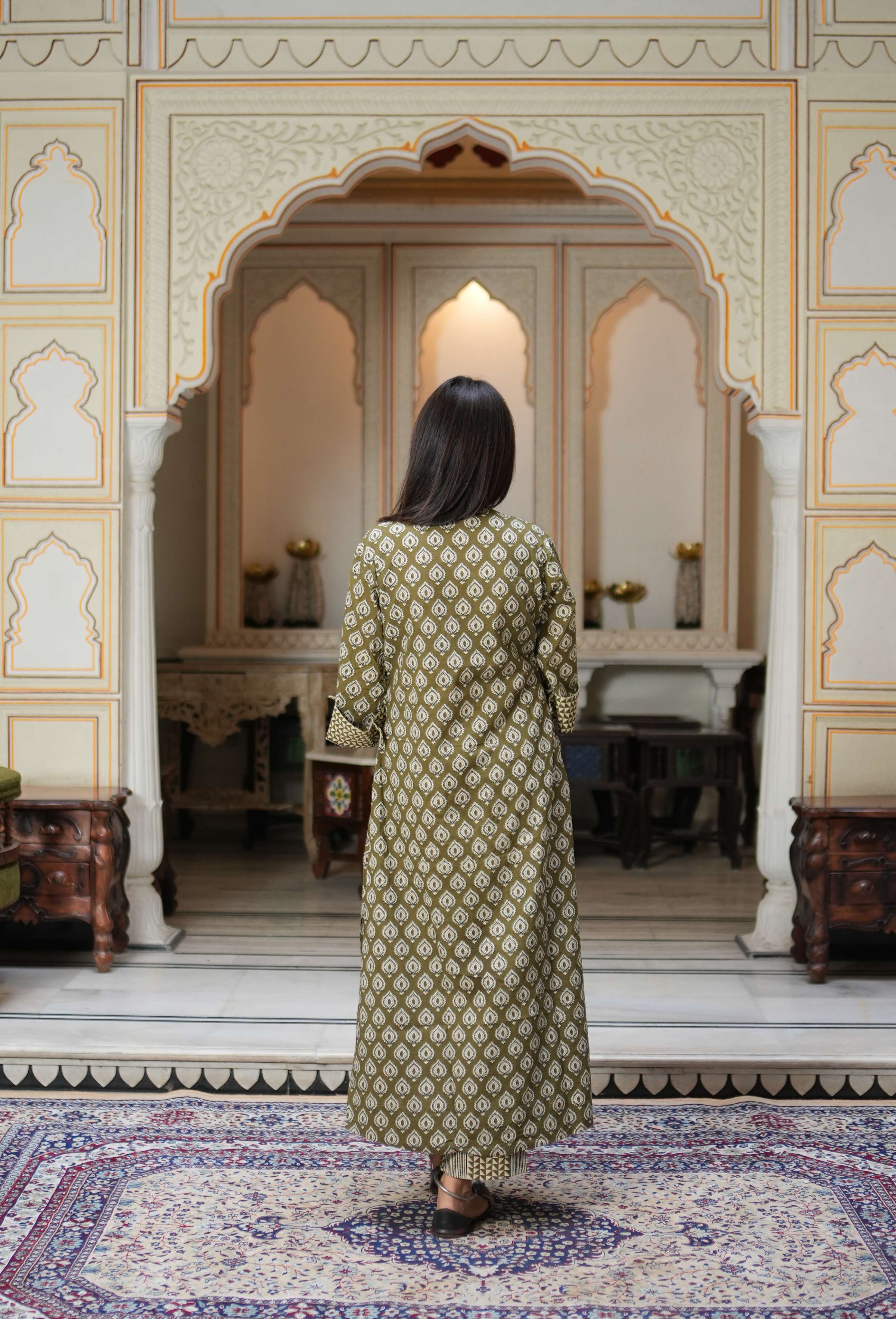 Pehraan Straight Fit Cotton 3 Piece Kurta Set for Women For Office & Casual Wear - Olive Green