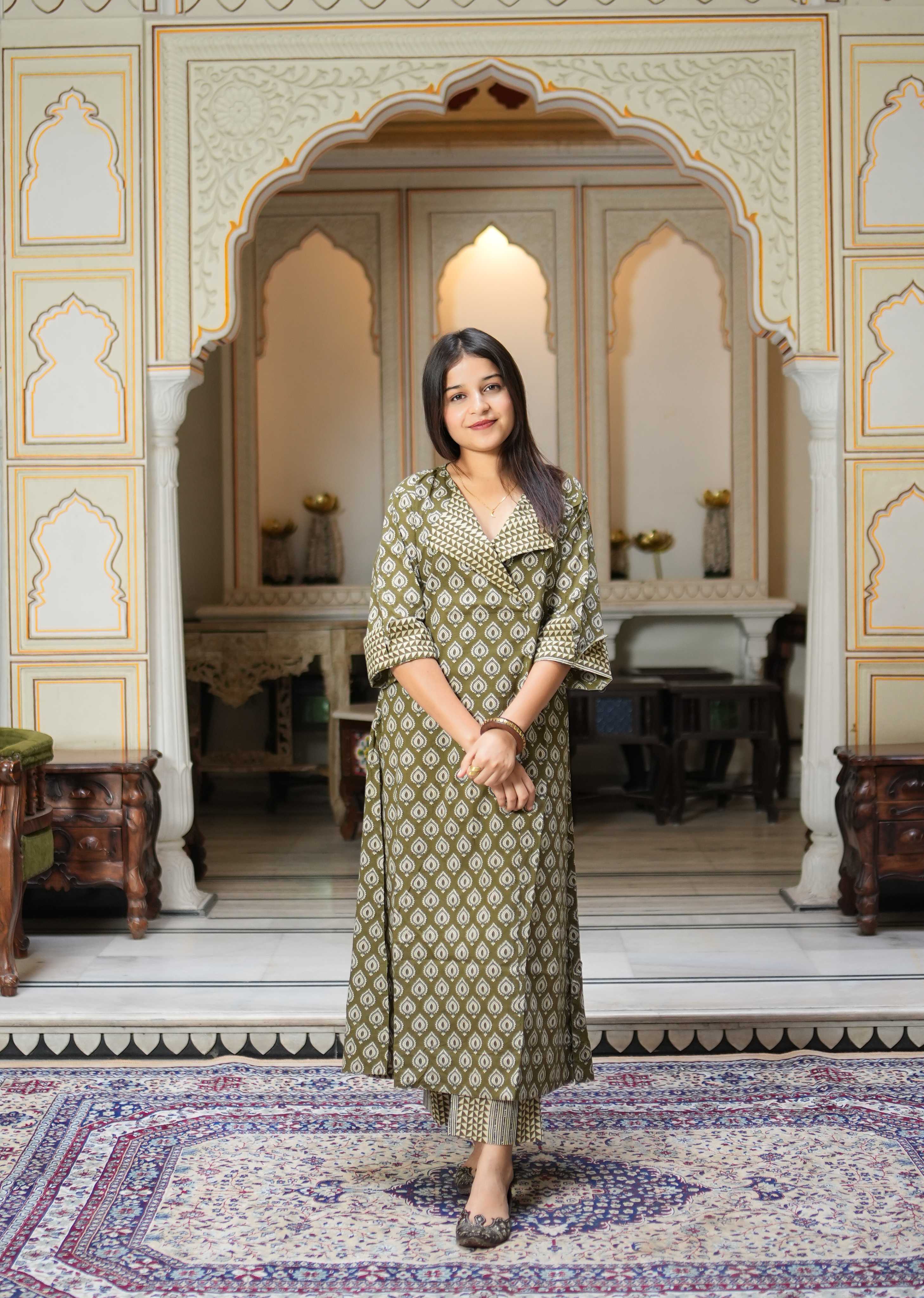 Pehraan Straight Fit Cotton 3 Piece Kurta Set for Women For Office & Casual Wear - Olive Green
