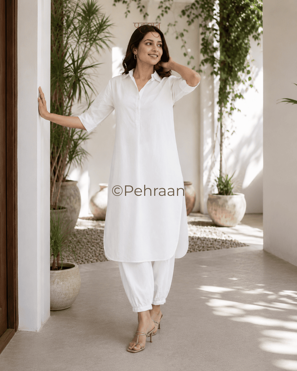 Pehraan Pathani Cotton 2 Piece Kurta Set for Women For Office & Casual Wear