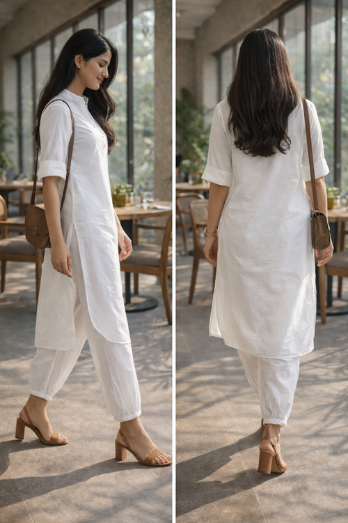 Pehraan Pathani Cotton 2 Piece Kurta Set for Women For Office & Casual Wear