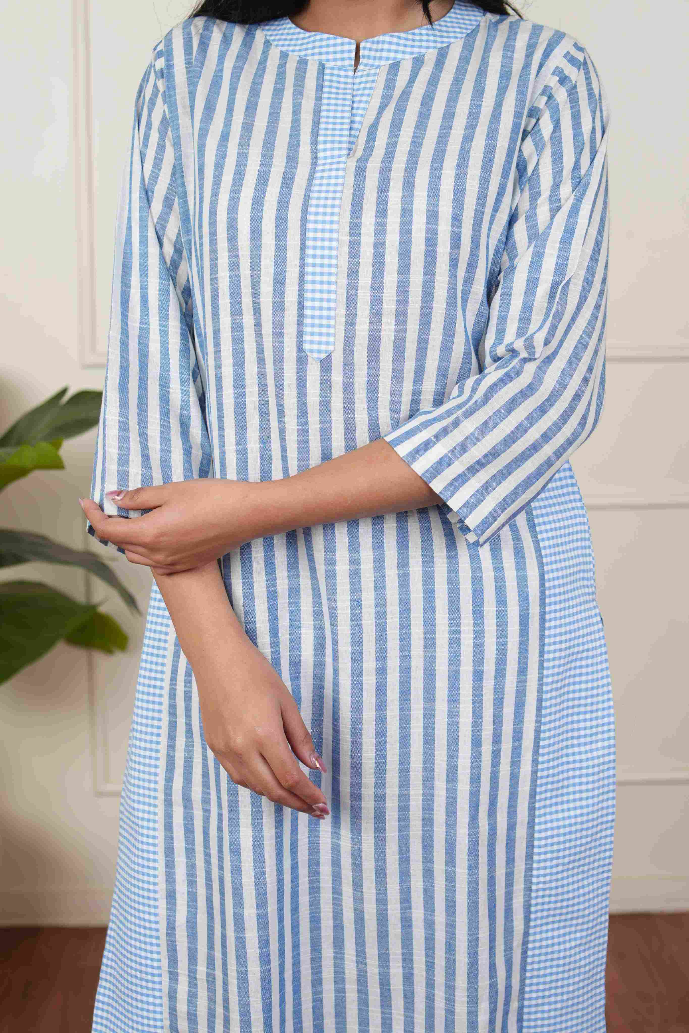 Pehraan Straight Fit Cotton 2 Piece Kurta Set for Women For Office & Casual Wear - Blue