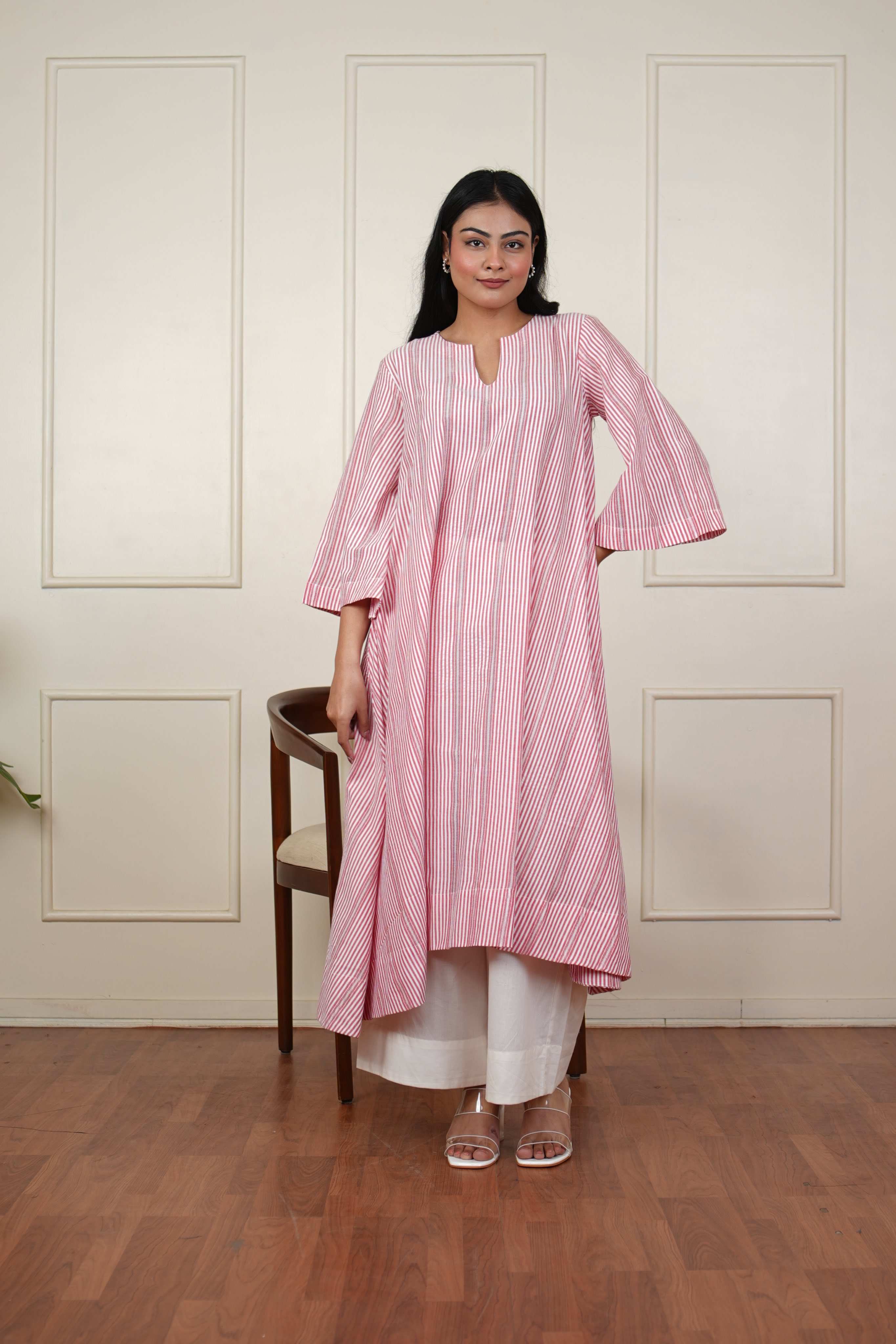 Pehraan A-Line Cotton 2 Piece Kurta Set for Women For Office & Casual Wear - Pink