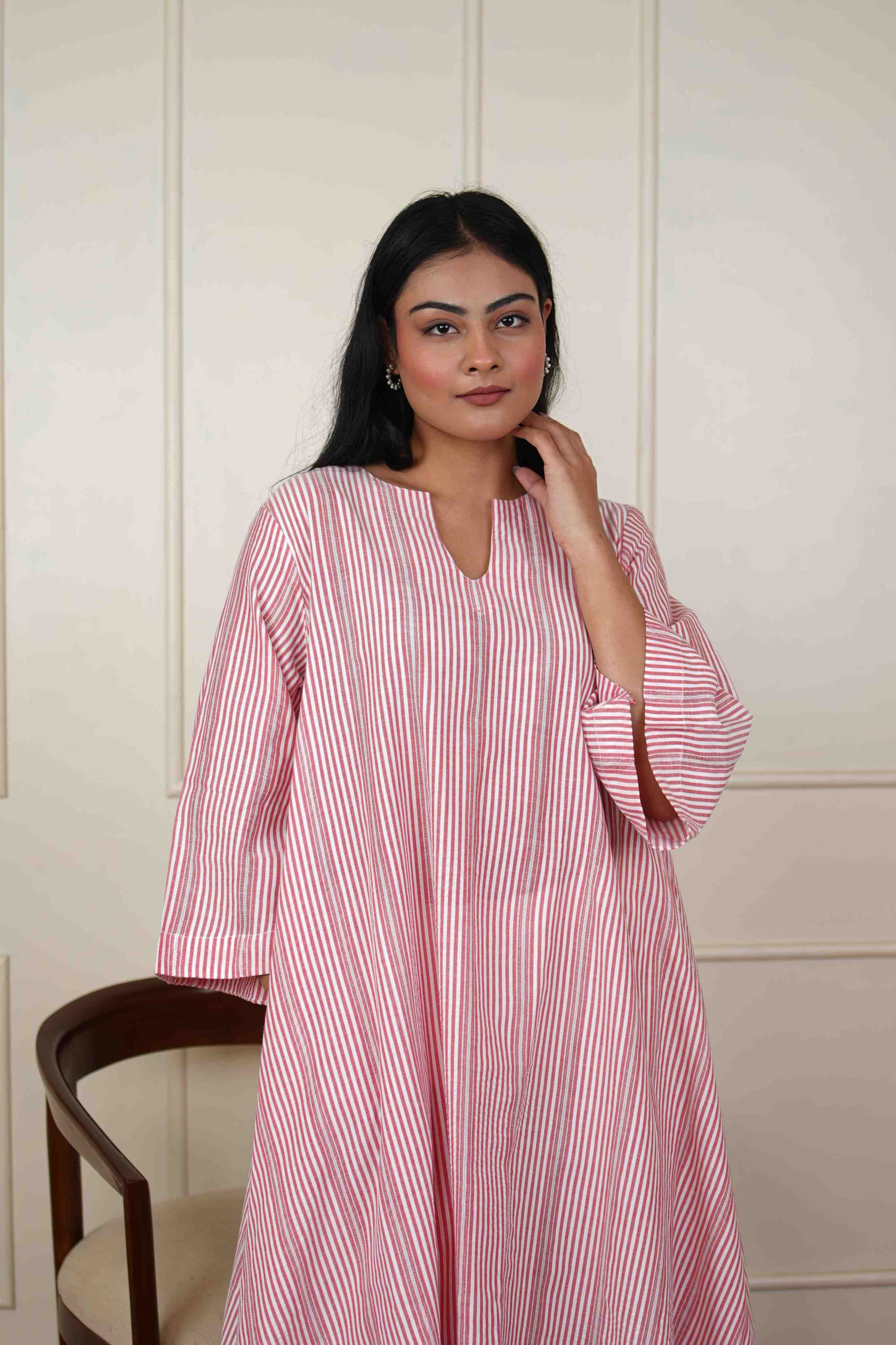 Pehraan A-Line Cotton 2 Piece Kurta Set for Women For Office & Casual Wear - Pink