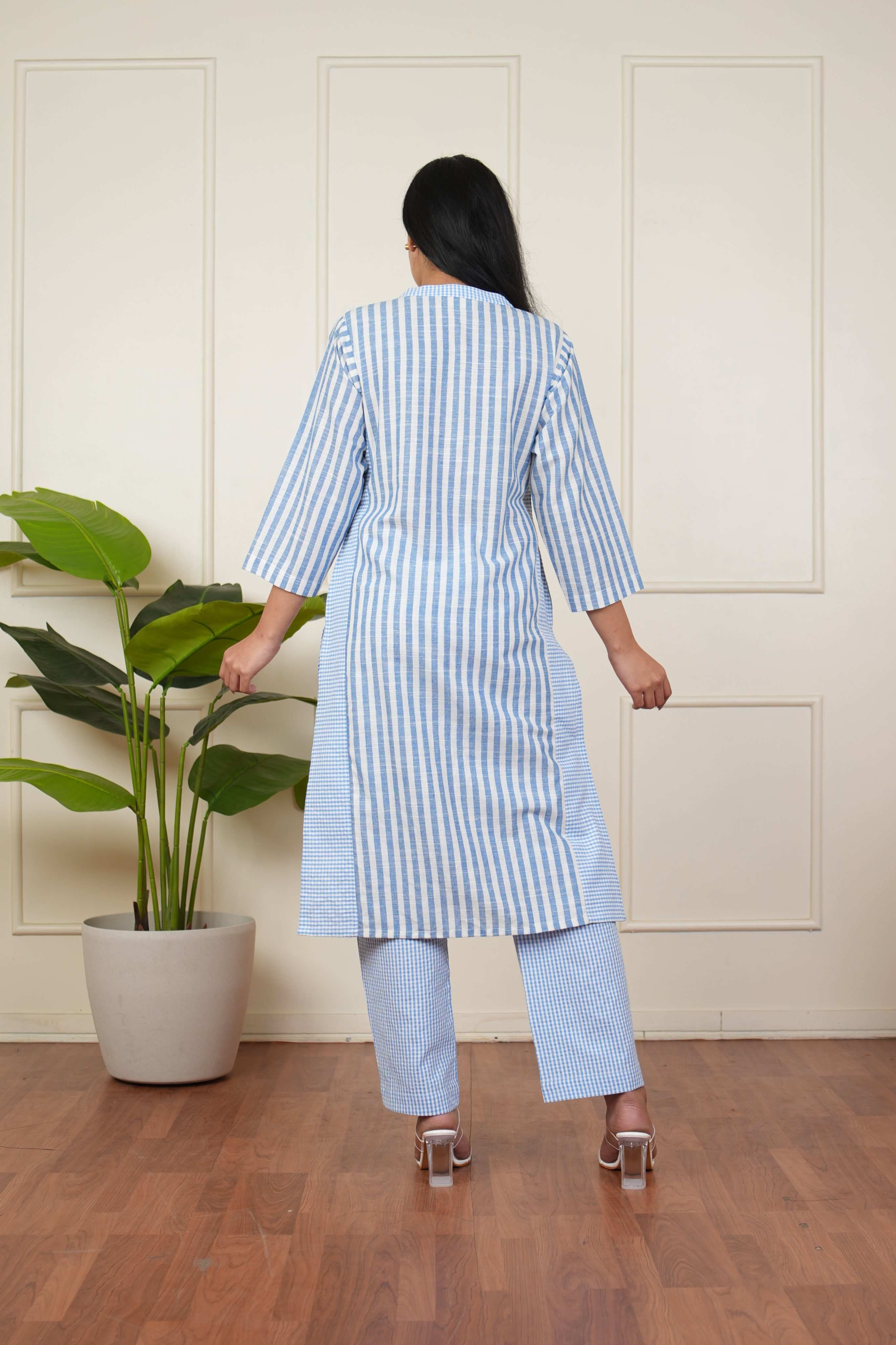 Pehraan Straight Fit Cotton 2 Piece Kurta Set for Women For Office & Casual Wear - Blue