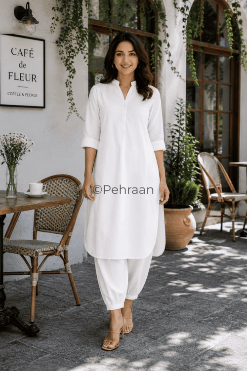 Pehraan Pathani Cotton 2 Piece Kurta Set for Women For Office & Casual Wear