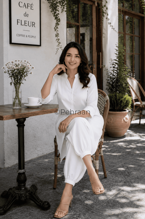 Pehraan Pathani Cotton 2 Piece Kurta Set for Women For Office & Casual Wear