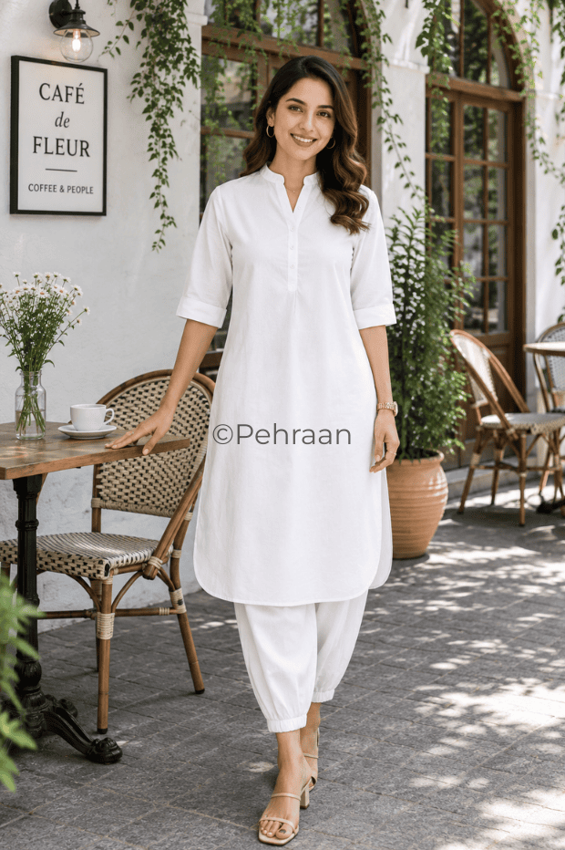 Pehraan Pathani Cotton 2 Piece Kurta Set for Women For Office & Casual Wear