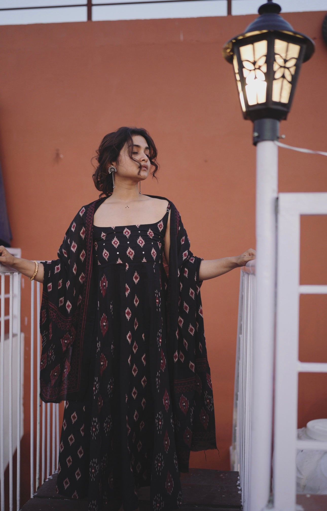 Pehraan Anarkali Cotton 2 Piece Kurta Set (Kurti + Dupatta) for Women For Festive Wear - Black