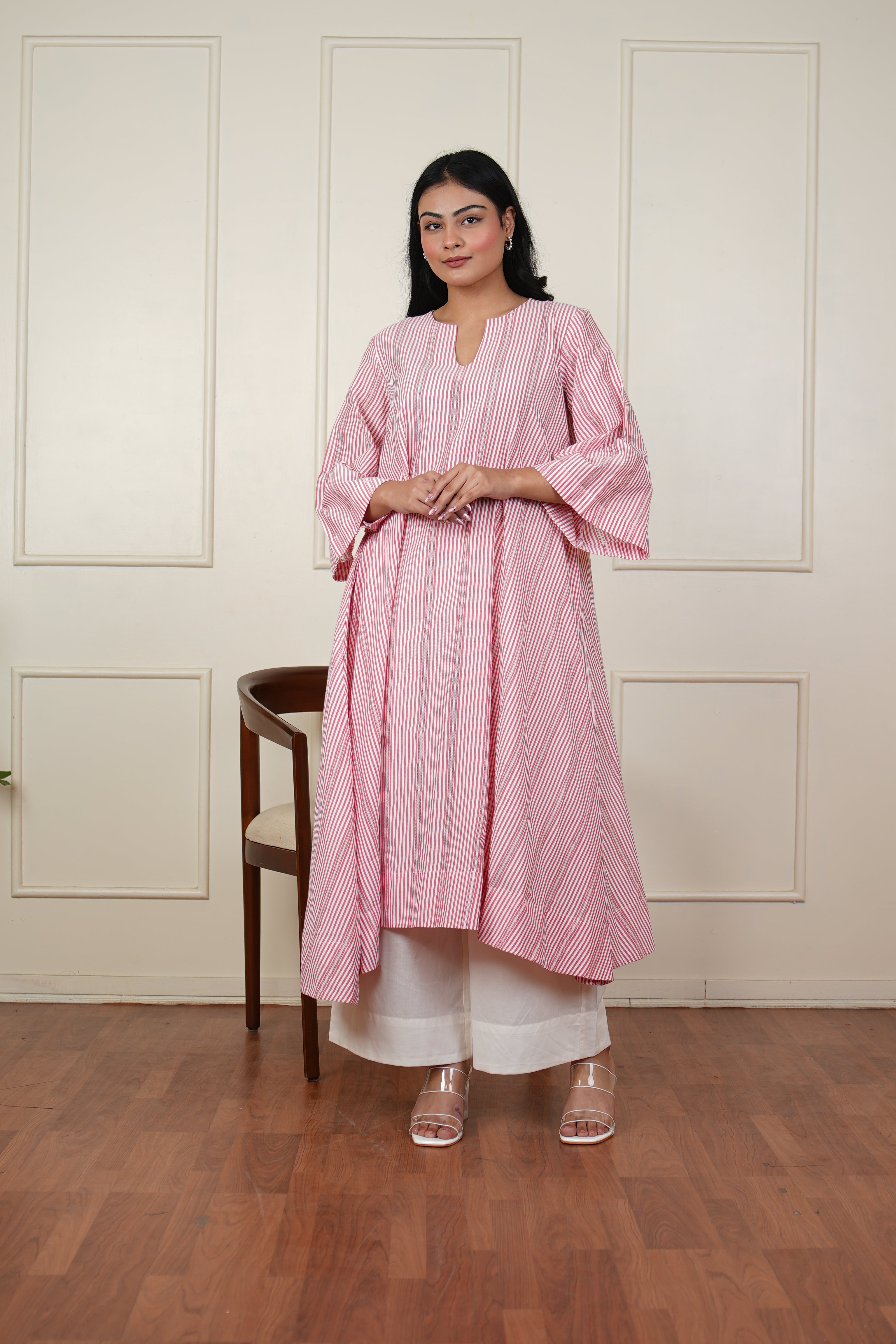 Pehraan A-Line Cotton 2 Piece Kurta Set for Women For Office & Casual Wear - Pink