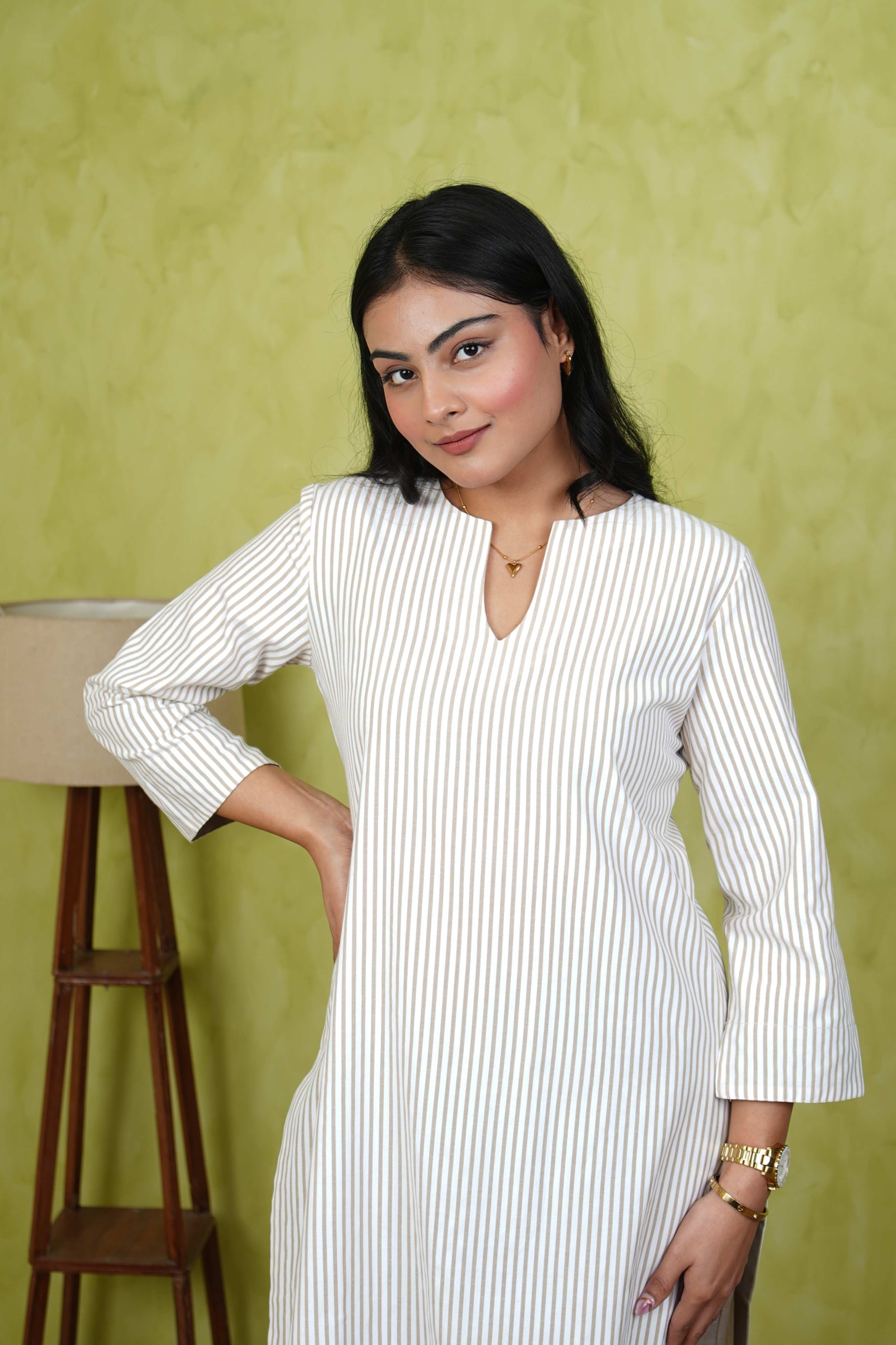 Pehraan Straight Fit Cotton 2 Piece Kurta Set for Women For Office & Casual Wear - Beige