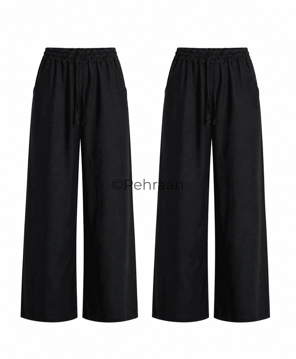 Pehraan Linen look Free style Pants - Black ( Set of 2 ) - Pehraan