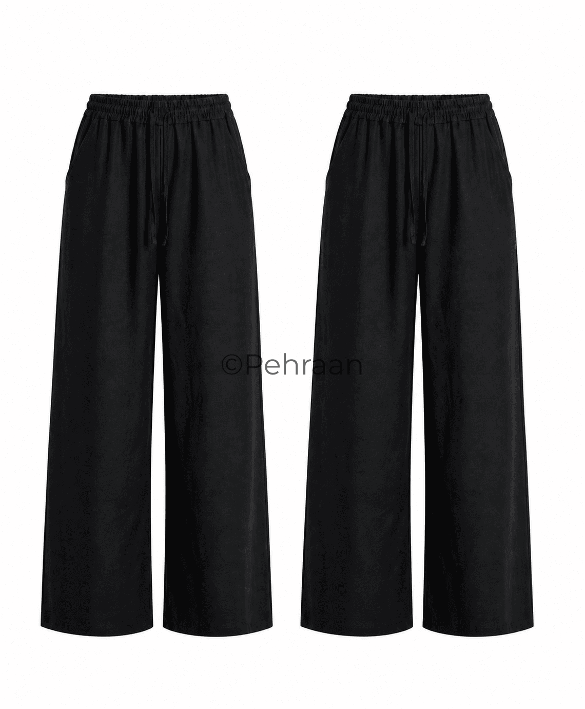 Pehraan Linen look Free style Pants - Black ( Set of 2 ) - Pehraan