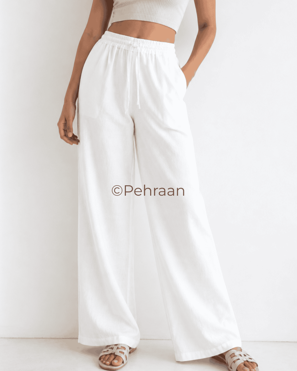 Pehraan Linen look Free style Pants - Set of 2 ( White & Black ) - Pehraan