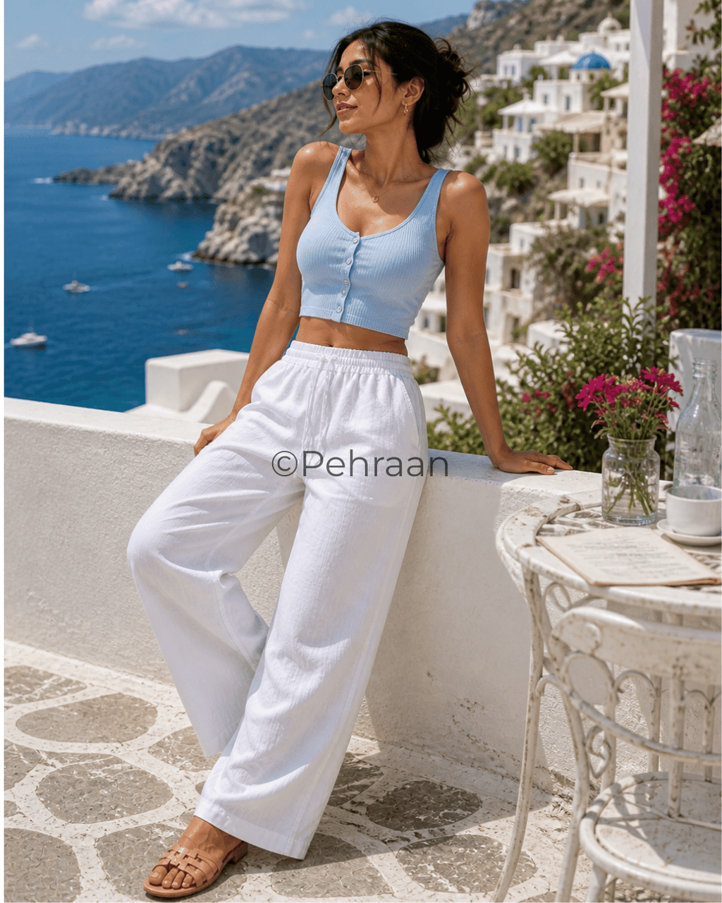 Pehraan Linen look Free style Pants - Set of 2 ( White & Black ) - Pehraan