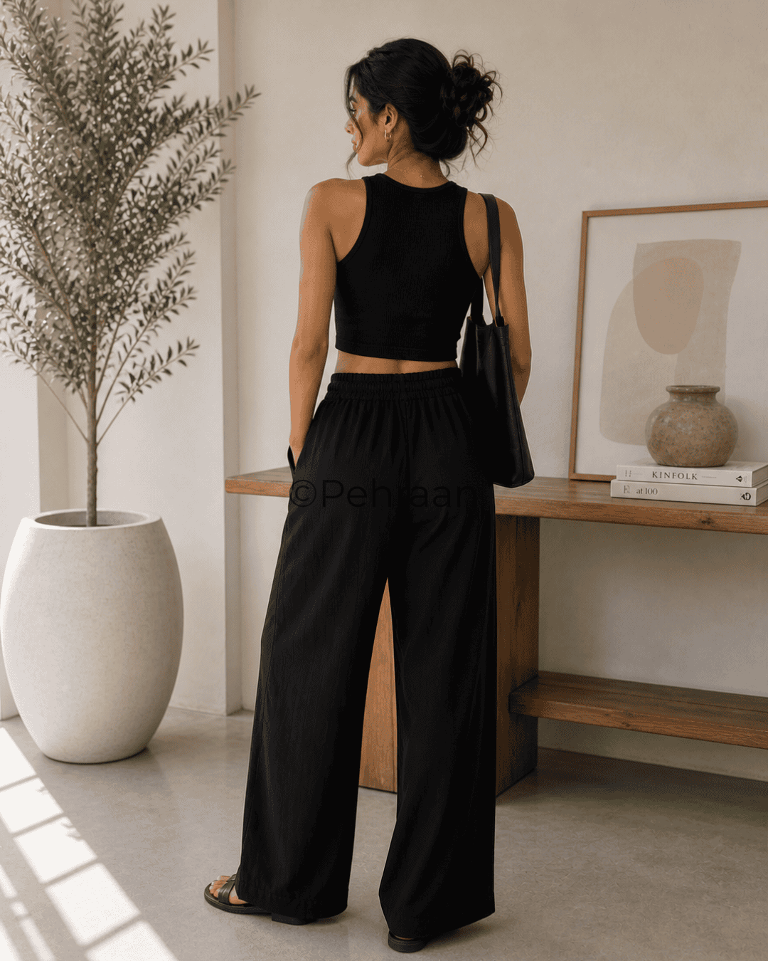 Pehraan Linen look Free style Pants - Set of 2 ( White & Black ) - Pehraan