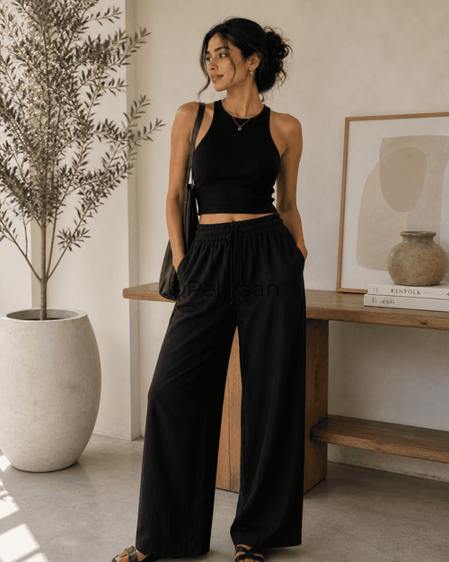 Pehraan Linen look Free style Pants - Set of 2 ( White & Black ) - Pehraan