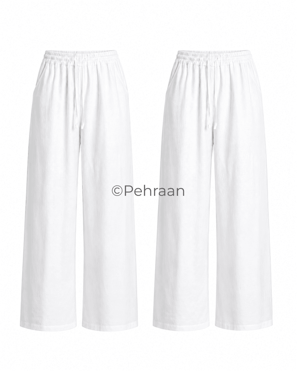 Pehraan Linen look Free style Pants - White ( Set of 2 ) - Pehraan