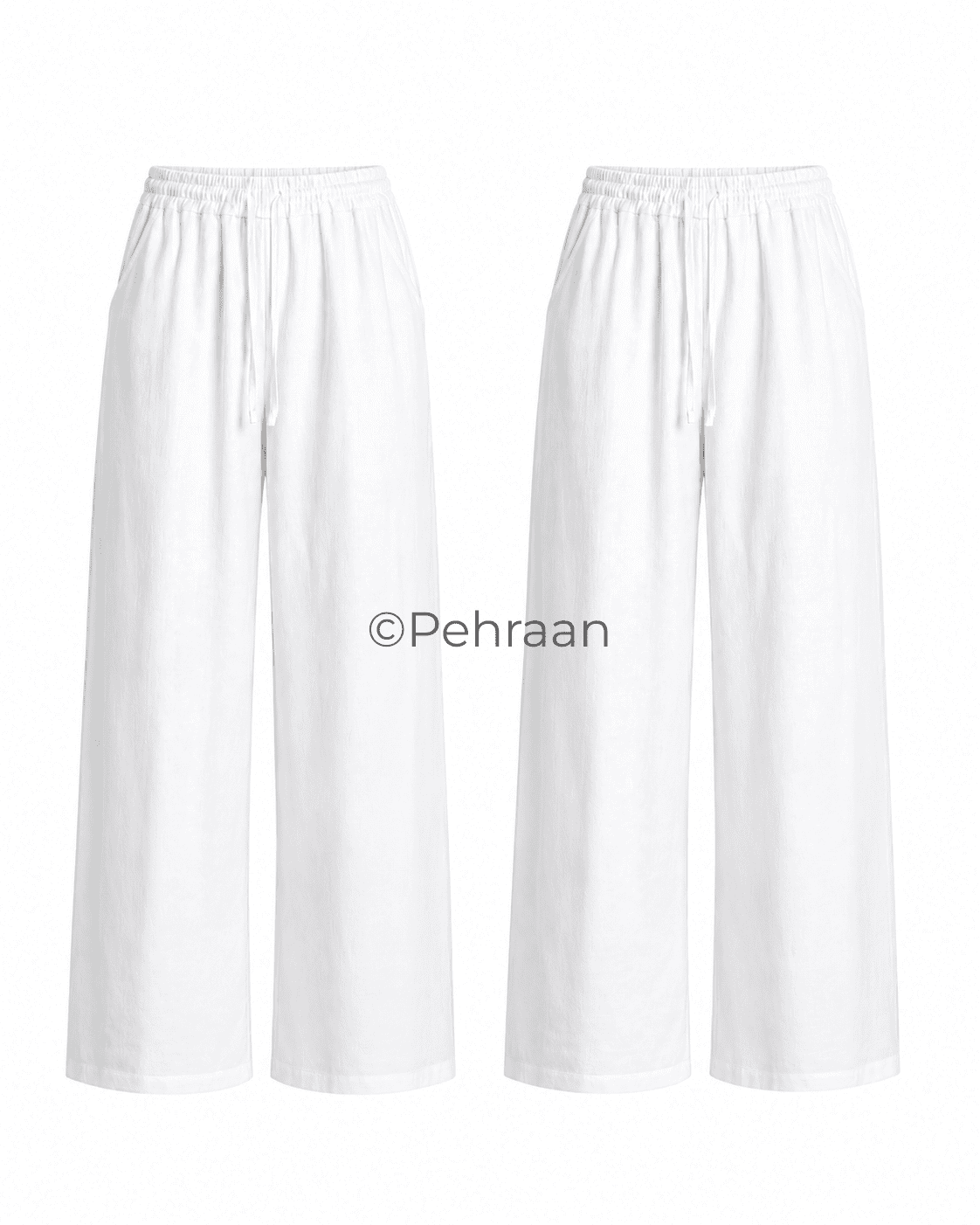 Pehraan Linen look Free style Pants - White ( Set of 2 ) - Pehraan